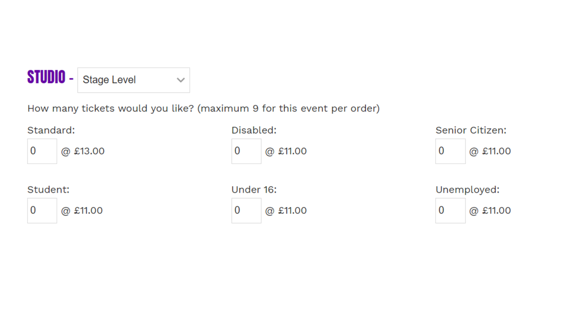 Example of what your other tickets types will look like when you go back and select 'Stage Level'
